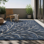 Washable Indoor Outdoor Rug 8x10 Modern Area Rugs Branch Pattern Non Shedding Waterproof Easy Clean Patio Deck Porch Living Room Bedroom Garden RV (8 X 10 Blue)