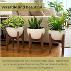 LaLaGreen Hanging Planters for Indoor Plants (11 Inch, 3 Pack) Self-Watering Round Flower Pots with Water Level Indicator, White Rattan Style Baskets with Metal Chain for Balcony, Porch Garden Outdoor