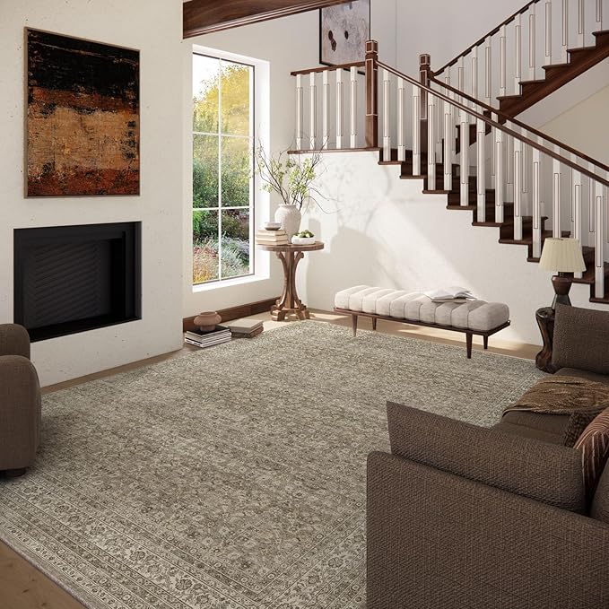 Washable Area Rugs for Living Room: 6x9 Bedroom Area Rug Boho Vintage Rugs Stain Resistant Non Slip Low Pile Soft Lightweight Carpet for Kitchen Dining Room Farmhouse Nursery Kids Room