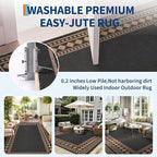 GarveeHome Solid Rugs Washable 8x10 Area Rug for Living Room Durable Easy Jute Rug with Non-Slip Backing, Non-Shedding Indoor Outdoor Carpet for Farmhouse Bedroom, Dining Room, Patio, Black Brown