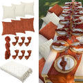 91 x 71 Extra Large Outdoor Boho Picnic Blanket with Terracotta Table Runner, 6 Throw Pillow Covers 6 Napkins Woven Cotton Yarn Oversize Beach Blanket Washable Picnic Camp Wedding