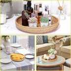 Hipiwe Round Key Basket Bowl for Entryway Table, 11.8" Large Rattan Tray Decorative Ottoman Trays Centerpiece for Coffee Table, Hand-Woven Fruit Basket Wicker Serving Trays