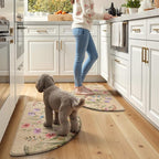 KIMODE Kitchen Mats for Floor Anti Fatigue, 18"x28" Half Round Cushioned Kitchen Floor Mats, Ergonomic Waterproof Standing Mats, Boho Kitchen Rugs Sets of 2 Non Skid for Laundry Office Light Brown
