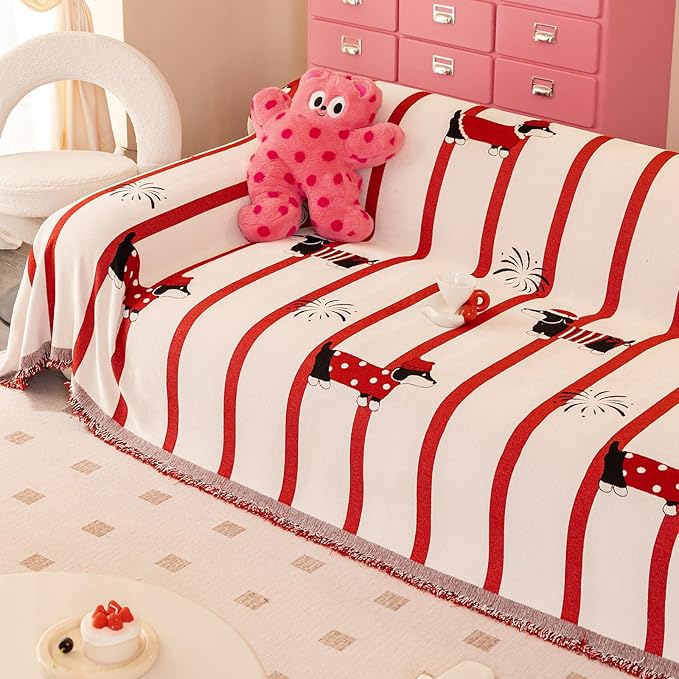 Couch Cover for Sofas, Sofa Couch Cover Washable for Dogs, Chenille Slipcovers Couch Covers for Protector Slipcover Pet Friendly(71"x 118"/Red/1pc)