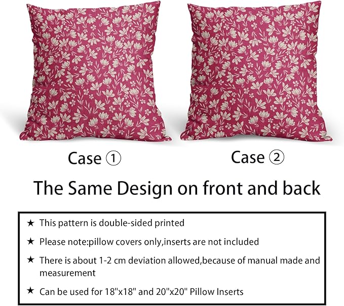 Hot Pink Pillow Covers 20x20 Set of 2 Vintage Floral Rustic Old Style Cute Flower Print Decorative Outdoor Pillowcases Seasonal Farmhouse Throw Cushion Case Decor for Couch Sofa Bed