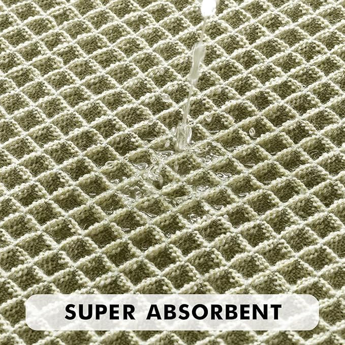 MIULEE Set of 2 Waffle Bathroom Rugs, Boho Bath Rugs Non Slip Washable, Super Absorbent Bath Mats, Ultra Soft Rubber Backed Shower Mats for Bathroom Floor, Tub, Sage Green, 17"x24"+18"x30"