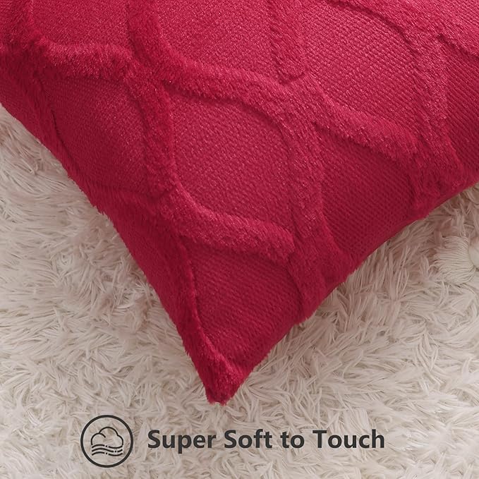 decorUhome Spring Throw Pillow Covers 16x16 Inch Set of 2, Soft Plush Faux Fur Wool Red Accent Couch Pillow Covers for Modern Farmhouse Bed Sofa Living Room