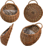 Foraineam Handmade Woven Hanging Basket, Natural Wicker Storage Basket Wall Hanging Flower Pot, Rattan Hanging Planter Container for Home Garden Wedding Wall Decorations