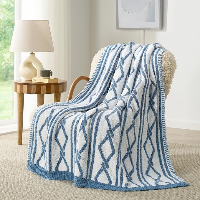 Snuggle Sac Ultra Soft Boho Throw Blanket for Couch Bed Sofa 50x60 inches, Reversible Geometric Blanket with Diamonds Microfiber Fluffy Fuzzy Cozy Knit Soft Throws Birthday Gifts for Women