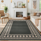 GarveeHome Solid Bordered Easy Jute Rug 5x7 Washable Jute Rugs for Living Room Patio Farmhouse Indoor Outdoor Rug Non Slip Non-Shedding Neutral Rugs for Patio Backyard Dining Room Bedroom, Black