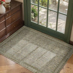 Entryway Rug Door Mat, Washable Samll 2x3 Rug, Boho Front Door Mat, Non Slip Area Rugs, Low Pile Throw Accent Entry Carpet for Indoor Entrance, Bathroom and Kitchen(Olive/Brown 2x3ft)