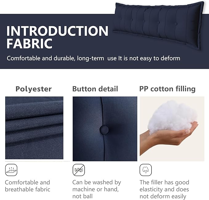 Johnear Headboard Pillow Large Reading Pillows for Sitting in Bed Adult Daybed Cushion Backrest Bolster Pillow Support Positioning Sofa Rest （Blue, 76 x 3 x 20 inches）