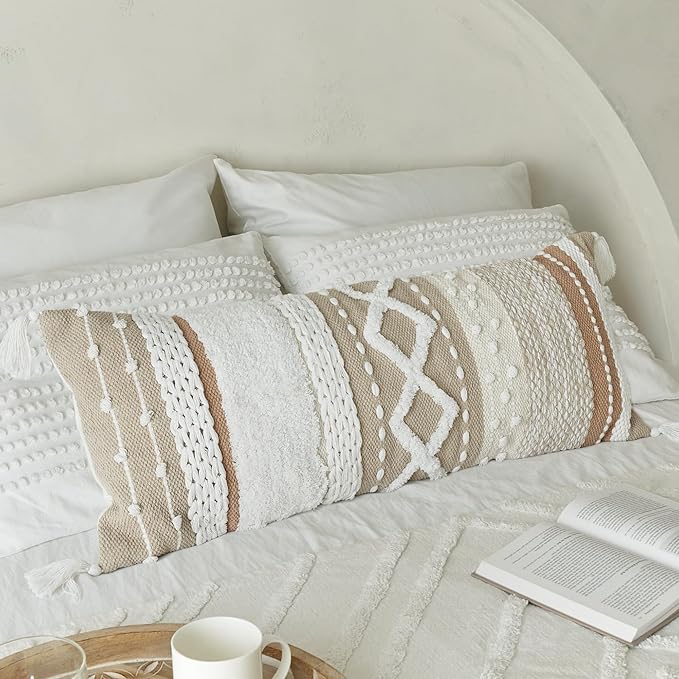 Decorative Boho Lumbar Pillow Cover 14x36 – Beautiful Throw Pillow with Soft Texture for Bed, Couch Decor or as Body Cushion – A Stylish Addition to Your Bedroom