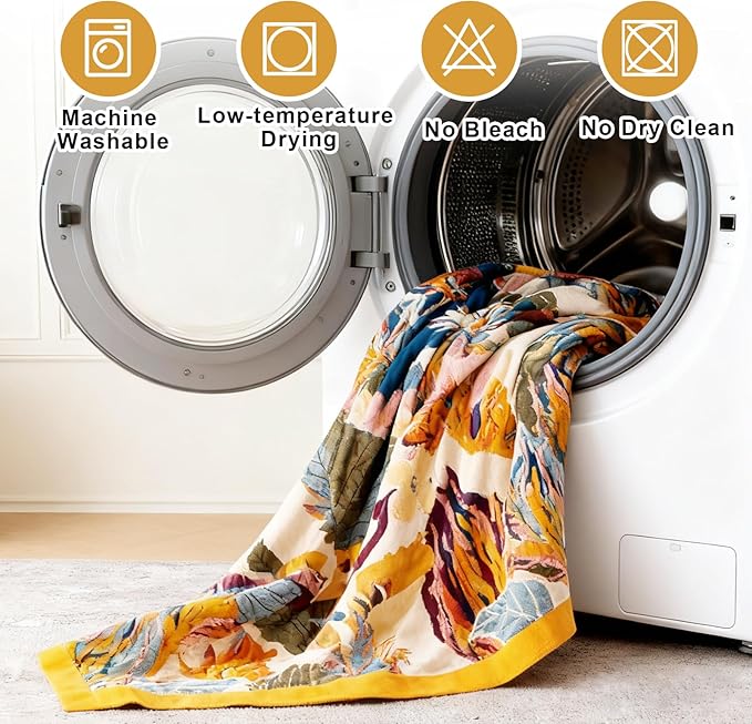Boho Throw Blanket for Bed 90"x108", 100% Soft Cotton Bohemian Blankets with Rustic Floral Printed Decor, Spring Throw Blanket for Couch Cozy Breathable King Size All Season