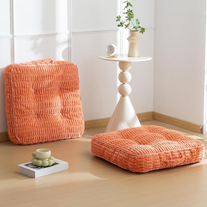 Washable Floor Pillow Cushion for Adults, Meditation Cushion Pillow, Removable Tufted Blended Corduroy Cover, Large Square Floor Sitting for Tatami Living Room or Yoga, 2Pack, Machine Washable