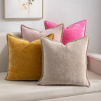 Decorative Throw Pillow Covers Pack of 2, 18x18 In Chenille Soft Pillow Covers with Stitched Edge, Farmhouse Neutral Euro Decorative Pillows for Bed Couch Sofa Home Decor Living Room,Beige