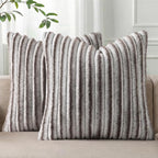 Pallene Faux Fur Plush Throw Pillow Covers 26x26 Set of 2, Luxury Soft Fluffy Striped Decorative Pillow Covers for Sofa, Couch, Living Room, Ombre Coffee