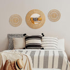 Yerliker 3 Pcs Boho Mirror Wall Decor Large Mounted Mirror with Natural Jute 19.7 Inch 11.8 Inch Frame Wall Hanging Art Coastal Room Decorative Rustic Round Mirrors for Nursery Bathroom Living Bedroom