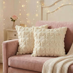 AVOIN colorlife Beige Spring Bow Throw Pillow Covers Set of 2, 18 x 18 Inch Coquette Aesthetic Room Decor Soft Plush Faux Fur Cushion Case for Girls Room