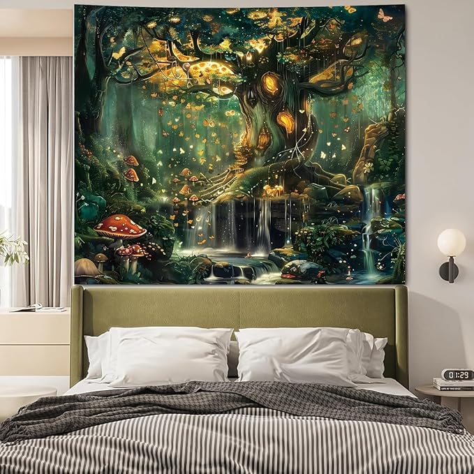 Apdidl Extra Large Forest Wall Tapestry for Bedroom, Nature Green Tree of Life Tapestries Wall Hanging, Fairy Tales Magical Landscape Backdrop Tapestry for Living Room Dorm Decor (71"X90")