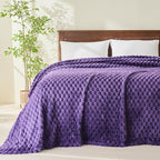 NEWCOSPLAY Super Soft Queen Blanket Purple Premium Silky Flannel Fleece 3D Clouds Stylish Jacquard Lightweight Bed Blanket All Season Use 350GSM (Purple, Queen(90"x90"))
