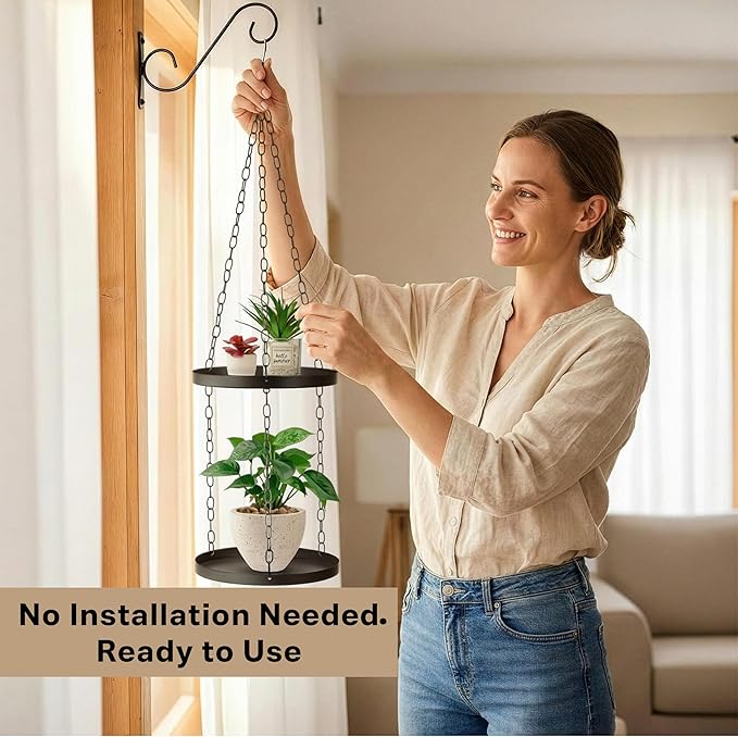 Shinehola 2 Pack Hanging Planters for Indoor Outdoor Plants 9", Plant Hanger Indoor | Metal Hanging Plant Holder, 2-Tier Hanging Plant Shelf, Hanging Basket, No Plant/Pot Included (2 Packs)