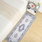 Amearea Vintage Design Runner Rugs for Living Room, 2x6 Machine Washable Floral Collection Traditional Bedroom Rug, Low Pile Cute Kids Room Print Carpet, No Slip Office Kitchen Home Decor, Blue