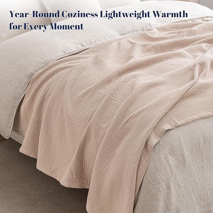 PHF 100% Cotton Muslin Blanket King Size 108"x90", 4-Layer Lightweight Gauze Throw, Breathable Cloud-Soft Minimalist Blanket for Bed, Couch, Camping & Baby, Dusty Pink, Ideal Gift