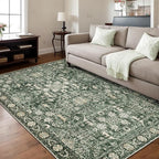 Area Rug 6×9 Washable Rugs for Bedroom, Vintage Floral Rug Soft Non Slip Stain Resistant Carpet for Living Room Dinning Room Kitchen Home Office Green Black