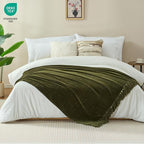 Chenille Throw Blanket for Couch with Tassels,60"X80" Soft Cozy Lightweight Knitted Boho Decorative Blankets for Bed and Sofa,Olive Green