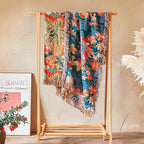 Boho Throw Blanket - 100% Cotton Ultra Soft Muslin Blanket, 90"x108" Lightweight Floral Framhouse Bedding Spring Blanket for Bed, All Season Green Bohemian Bedroom Home Decor Quilt