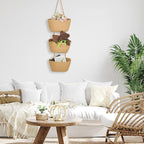 Xuhal Over The Door Hanging Basket Organizer Boho Woven Wall Baskets Storage 3 Tier Cotton Wall Mounted Decorative Bag Hanging Nursery Baskets for Books Flowers Toys Closet Living Room Bathroom