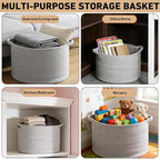 90L Large Blanket Basket,21.7"L x 21.7"W x 13.8"H Rope Woven Baskets with Handles, Toys Storage Bins,Laundry Basket Perfect for Living Room, Nursery,Bedroom,Home Organization,Light Gry