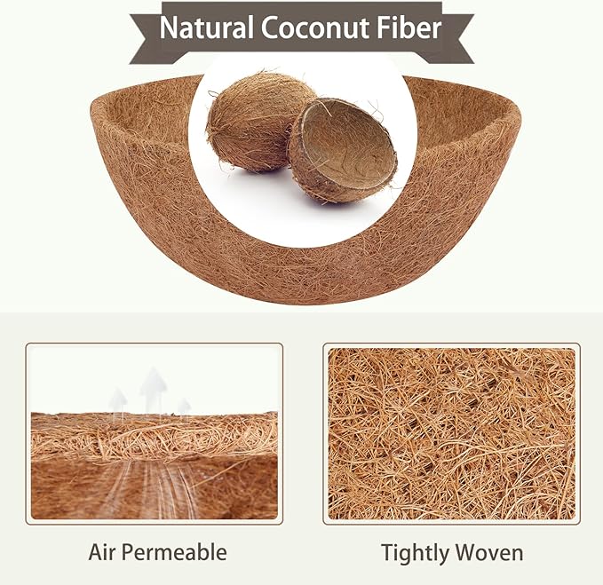 GreatBuddy 4 Pcs Coconut Hanging Basket Liners 16 Inch, Sturdy Round Coco Liners for Planters, Perfect Replacement for The Old, 100% Natural, Easy to Straighten Out