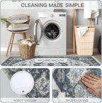 6x9 Vintage Washable Area Rug for Living Room,Low Pile Non Slip Carpet Non-Shedding Area Rug Soft Indoor Stain Resistant Rug Floral Print Mat for Bedroom Dining Room Blue Beige