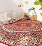 Popular Handicrafts Wall Hanging Tapestry for Bedroom Hippie Mandala Bohemian Psychedelic Intricate Floral Design Tapestries Bedspread 84 x 90 Inches (215cm x 230cm) Red Yellow
