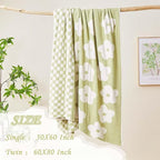 Checkered Throw Blanket, Sage Green Super Soft Knit Breathable Throw Blanket, Cozy Fluffy Reversible Checkerboard Flower Fuzzy Blanket for Couch Sofa Bed Living Room Decor 50 x 60 inch