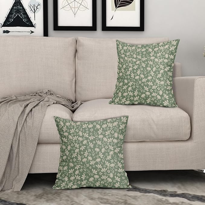 Spring Sage Green Pillow Covers 24x24 Set of 2 Vintage Floral Rustic Old Style Cute Flower Print Decorative Outdoor Pillowcases Seasonal Farmhouse Throw Cushion Case Decor for Couch Sofa Bed