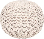 · REDEARTH · Round Pouf Ottoman - Cable Knitted Boho Poof - Home Décor Cord Pouffe Handmade Circular Footrest for Living Room - Bedroom - Kids Bedroom - 100% Cotton Pouf (19.5"x19.5"x14") - Natural
