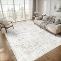 Washable 6×9 Area Rug for Living Room, Vintage Floral Rug Soft Non Slip Stain Resistant Boho Carpet for Indoor Bedroom Dinning Room Home Office Beige New