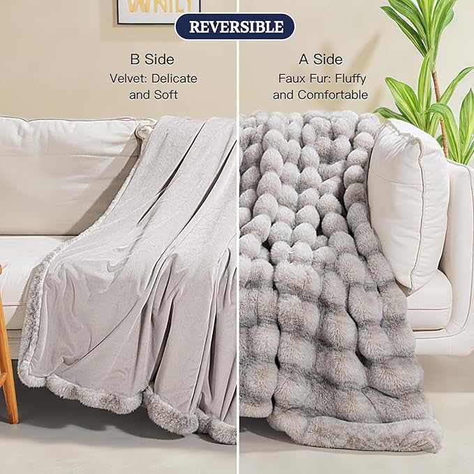 NEXHOME PRO Faux Fur Twin Blanket, Ultra Soft Cozy Warm Fuzzy Fluffy Plush Reversible Blanket for Couch, Sofa, Bed, Home Decor Gift, Tie-dye Grey 6080