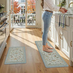 LEEVAN Anti Fatigue Mats for Kitchen Floor Non-Slip, Cushioned Kitchen Mats for Floor 2 Piece, Blue Memory Foam Kitchen Mat Set, Waterproof Ergonomic Standing Mat for Bar, Office,Desk, Laundry