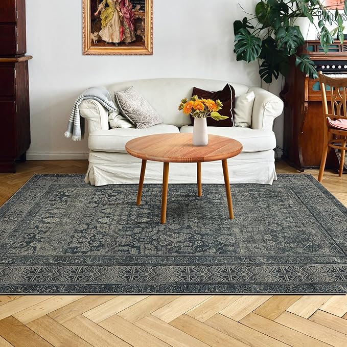 Area Rug 4×6, Vintage Boho Rug,Ultra-Soft Low Pile, Washable, Non Slip,Stain Resistant, Printed Carpet for Living Room Bedrooms Playroom Office Kitchen,Moss/Green