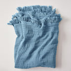 Simple&Opulence Cotton Muslin Throw Blanket for Bed, Couch, Knit Woven Gauze Blanket with Tassels, Soft Lightweight Cozy Pre-Washed Breathable Farmhouse Decoration for All-Season (Dusty Blue)