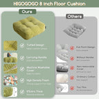 HIGOGOGO 8" Extra Thick Floor Pillow Cushion for Adults, Meditation Cushion Pillow, Large Square Floor Sitting, Tufted Corduroy Cover, for Tatami Living Room or Yoga, 22x22 Inch, Green