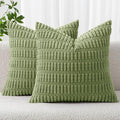 MIULEE Pack of 2 Spring Corduroy Decorative Euro Sham Throw Pillow Covers 24x24 Inch Soft Boho Striped Pillow Covers Modern Farmhouse Home Decor for Summer Sofa Living Room Couch Bed Sage Green