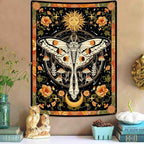 Aipon Orange Moth Tapestry Boho Retro Floral Flowers Tapestries Aesthetic Vintage Mushroom Tapestries Bedroom Indie Vertical Tapestry Wall Hanging for Living Room Dorm (60.00'' × 80.00'', Orange)