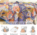 Boho Blanket Soft Muslin BohoThrow Blanket, 100% Cotton Floral Printed Farmhouse Decor All Season Reversible Rustic Throw for Sofa Couch Chair (Purple, 90"x98")