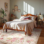 Lahome Vintage Floral 8x10 Area Rugs,Soft Living Room Rugs Boho Large Area Rug Machine Washable, Low Pile Pink Rugs for Bedroom Girls Carpet for Nursery Rug Playroom Dining Room Nina(8'X10',Beige)