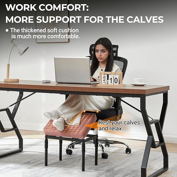 Adjustable Ottoman Pouf, 4 Height Position & 60 Degree Tilt Angle Faux Suede Ottomans Foot Stools Rest Footrest Stool Pouffe FootStool for Under Desk for Living Room Home Office(Pink Faux Suede)